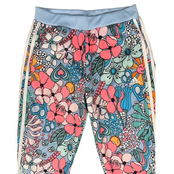 Adidas Floral Track Pant Joggers Blue Clear Sky Girls XL (16) Retro Athletic - Picture 2 of 11
